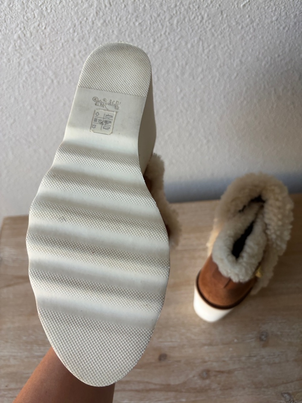 COACH Kingston Tan Suede Wedge Boot with Shearling Trim - Picture 13 of 13